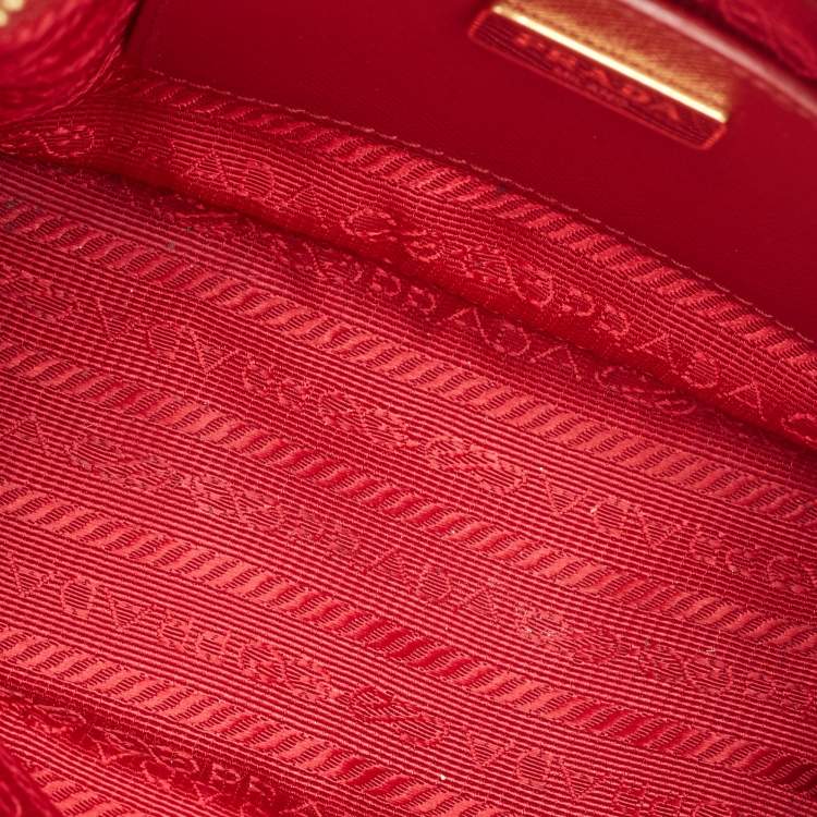 Pre Owned Prada Red Saffiano Lux Leather Mini Promenade Satchel