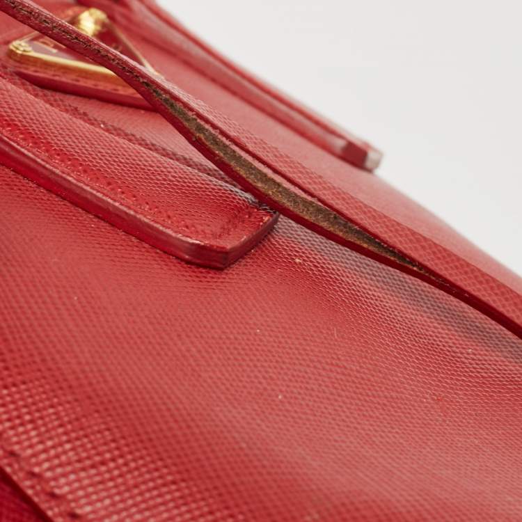 Pre Owned Prada Red Saffiano Lux Leather Mini Promenade Satchel