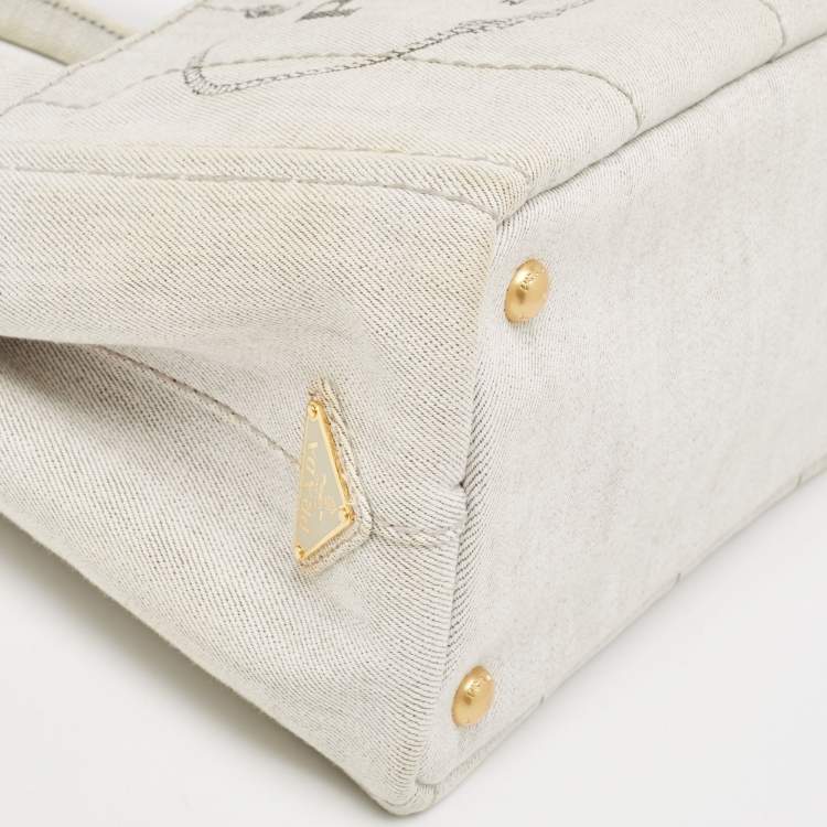 Pre Owned Prada Grey/Black Denim Canapa Tote