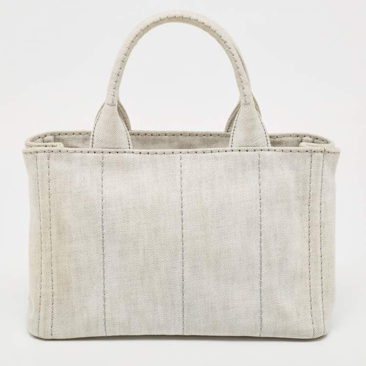 Pre Owned Prada Grey/Black Denim Canapa Tote