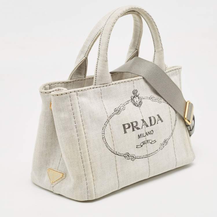 Pre Owned Prada Grey/Black Denim Canapa Tote