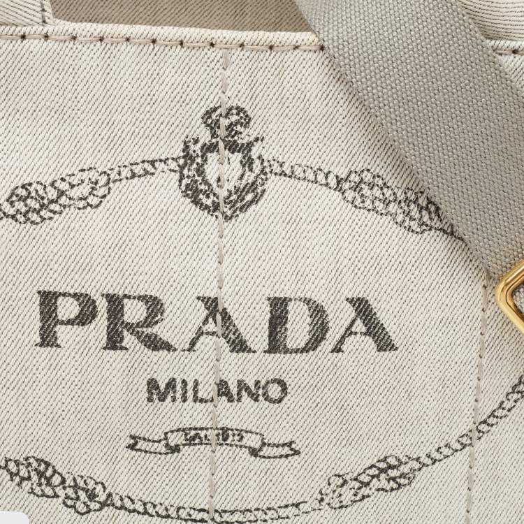 Pre Owned Prada Grey/Black Denim Canapa Tote