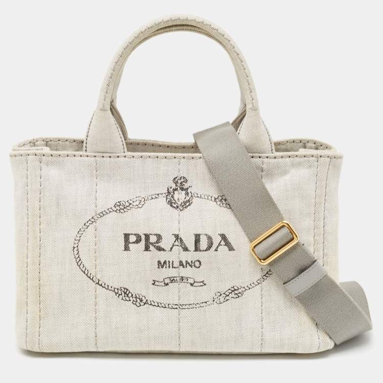 Pre Owned Prada Grey/Black Denim Canapa Tote