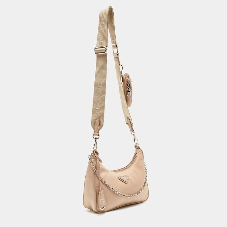 Pre Owned Prada Beige Nylon and Leather Re-Edition 2005 Shoulder Bag