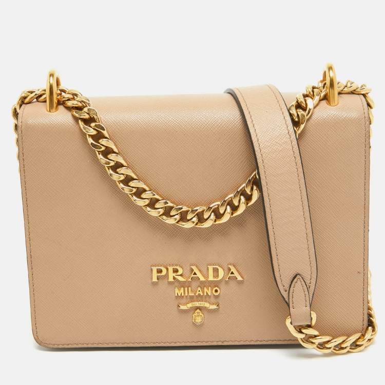 Prada Beige Saffiano Leather Chain Flap Shoulder Bag Prada | TLC Prada Beige Saffiano Leather Chain Flap Shoulder Bag Prada | TLC