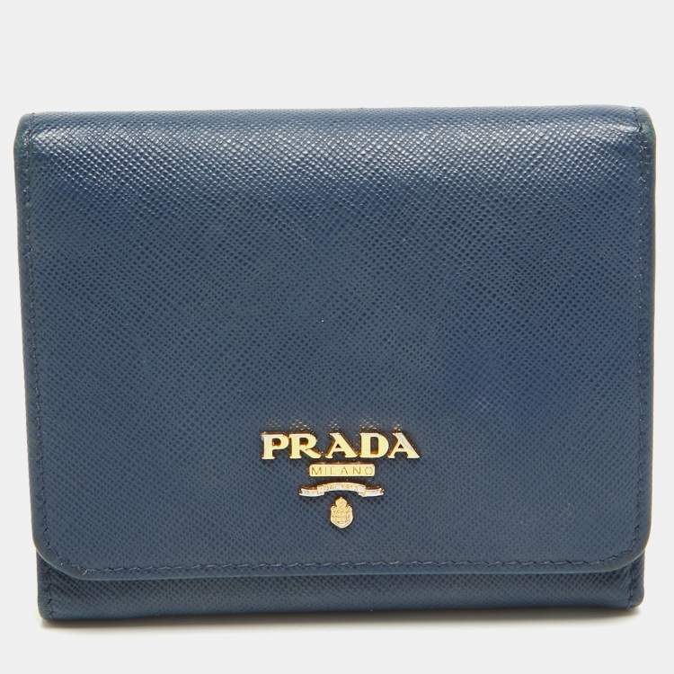 Prada Blue Saffiano Leather Trifold Wallet Prada | The Luxury Closet