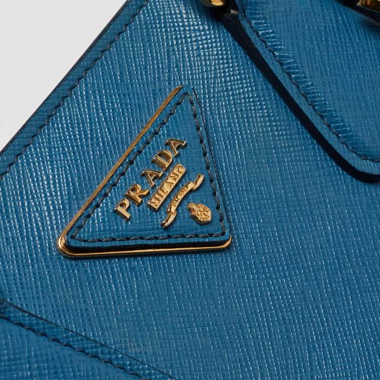 Pre Owned Prada Two Tone Blue Saffiano Lux Leather Tote