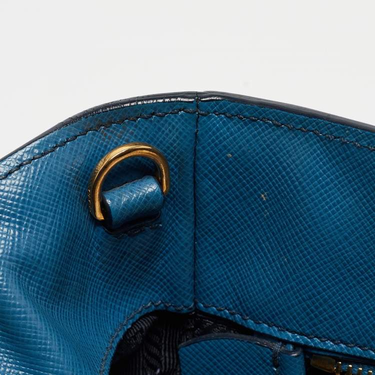 Pre Owned Prada Two Tone Blue Saffiano Lux Leather Tote