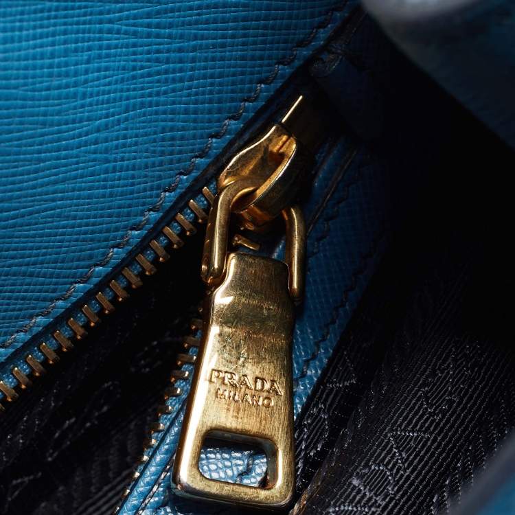 Pre Owned Prada Two Tone Blue Saffiano Lux Leather Tote