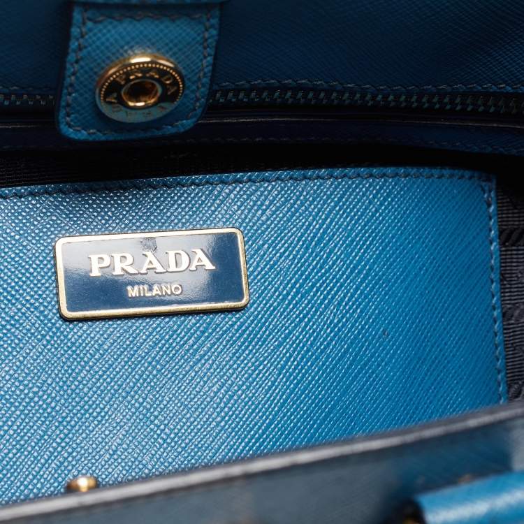 Pre Owned Prada Two Tone Blue Saffiano Lux Leather Tote