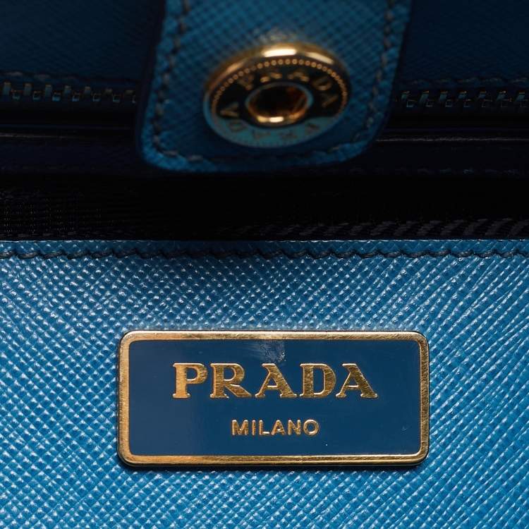 Pre Owned Prada Two Tone Blue Saffiano Lux Leather Tote