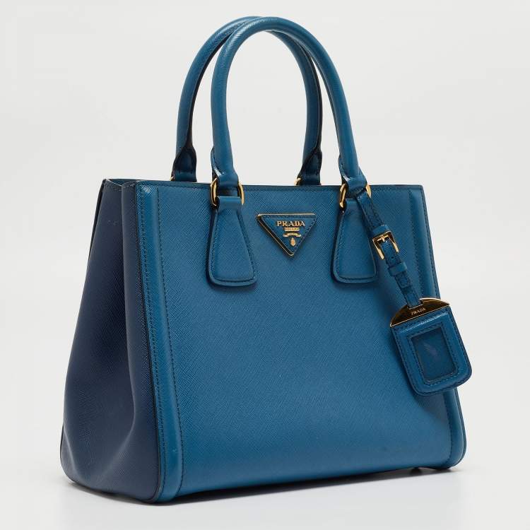 Pre Owned Prada Two Tone Blue Saffiano Lux Leather Tote