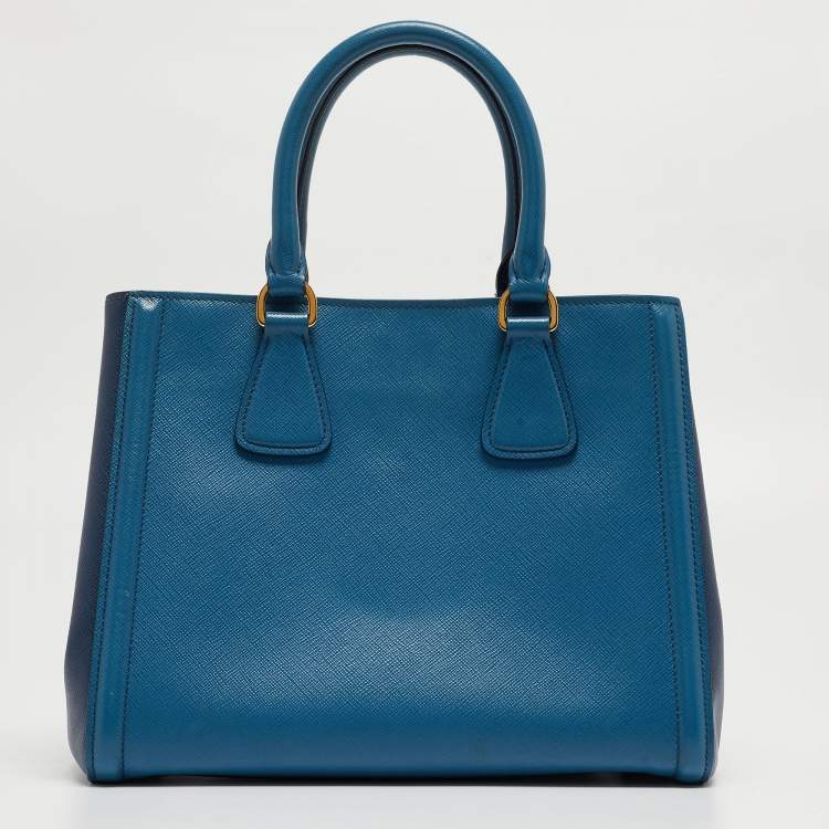 Pre Owned Prada Two Tone Blue Saffiano Lux Leather Tote