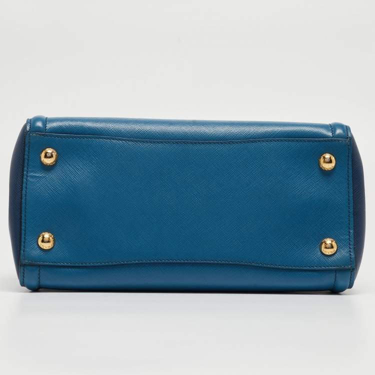 Pre Owned Prada Two Tone Blue Saffiano Lux Leather Tote