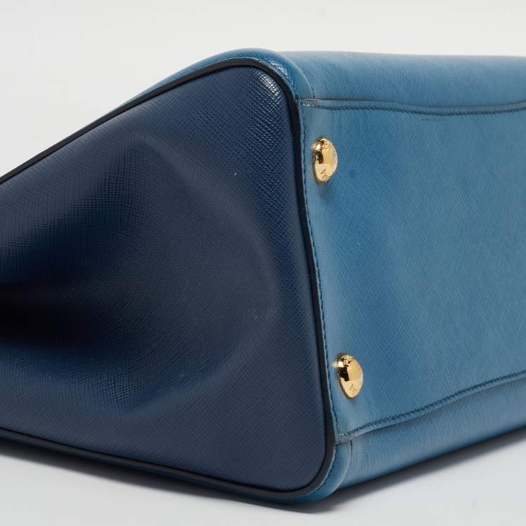 Pre Owned Prada Two Tone Blue Saffiano Lux Leather Tote
