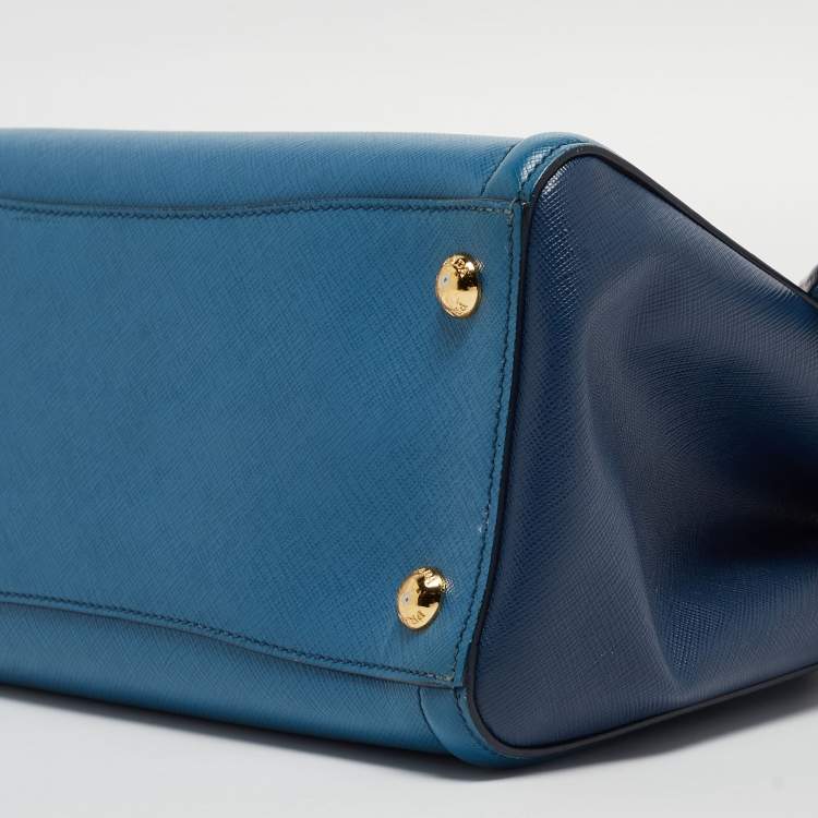 Pre Owned Prada Two Tone Blue Saffiano Lux Leather Tote