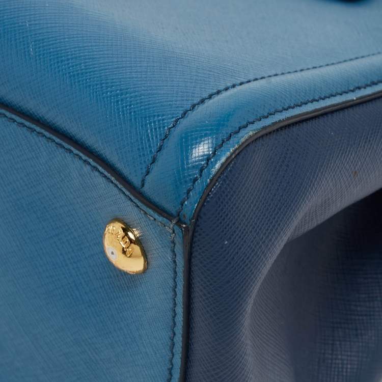 Pre Owned Prada Two Tone Blue Saffiano Lux Leather Tote