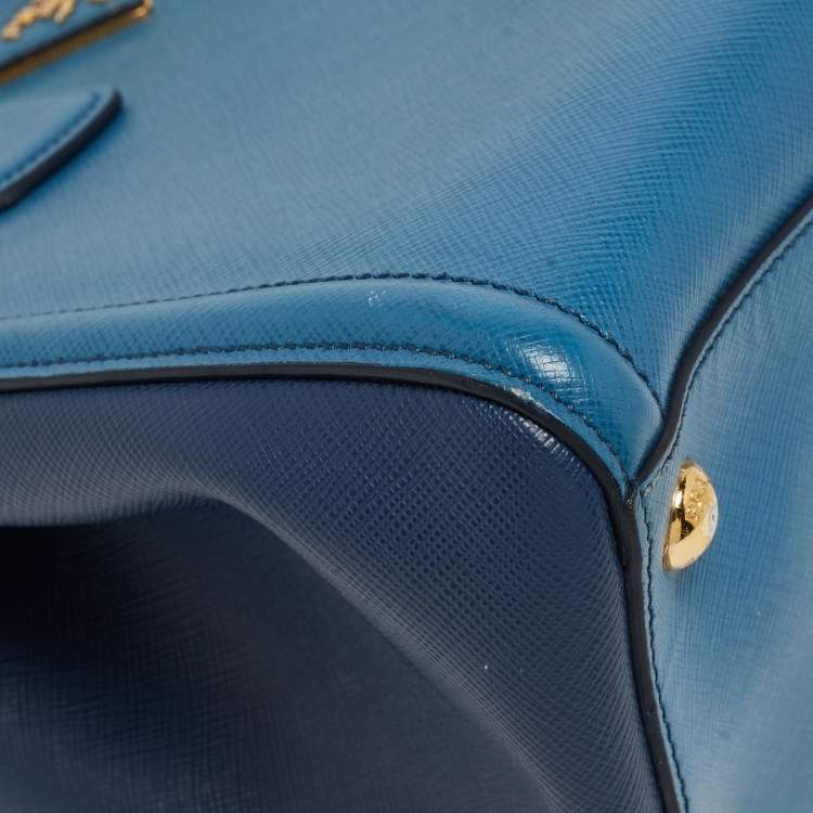 Pre Owned Prada Two Tone Blue Saffiano Lux Leather Tote
