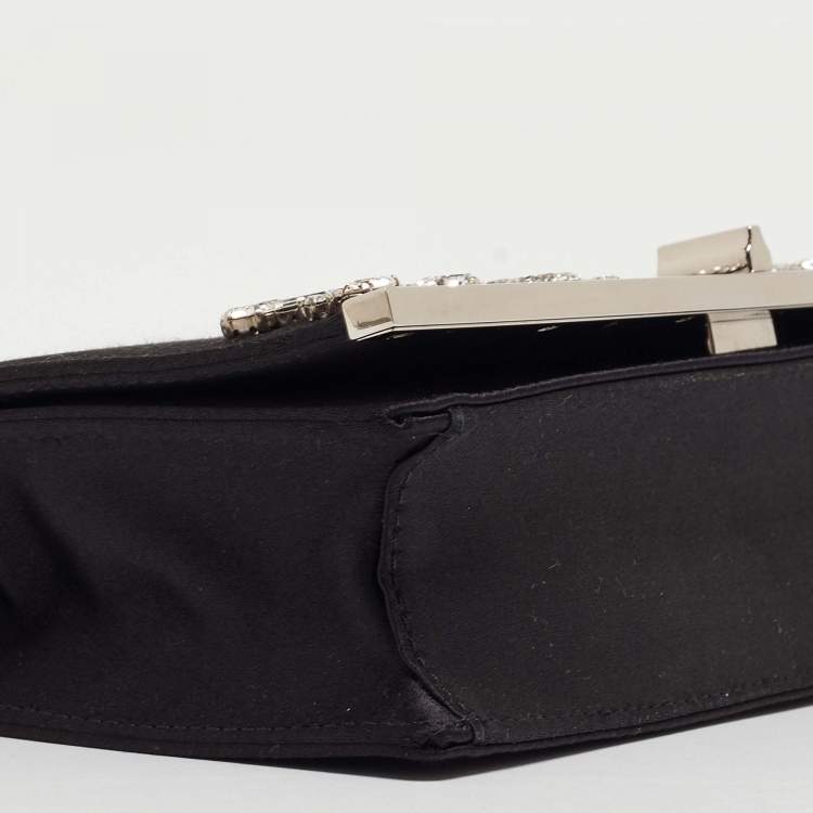 Pre Owned Prada Black Satin Crystals Embellished Flap Chain Clutch