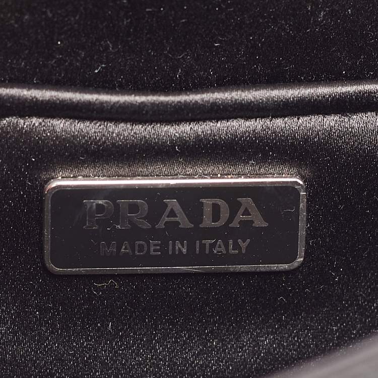 Pre Owned Prada Black Satin Crystals Embellished Flap Chain Clutch