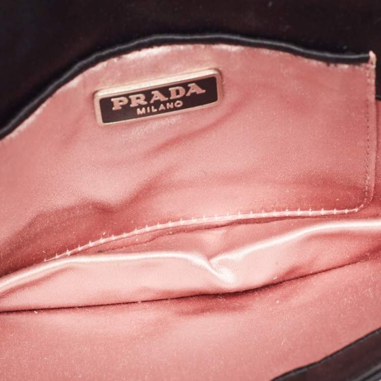 Pre Owned Prada Black/Red Satin Crystals Embellished Flap Clutch