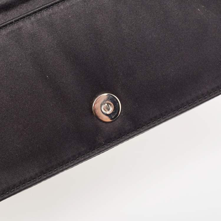 Pre Owned Prada Black/Red Satin Crystals Embellished Flap Clutch