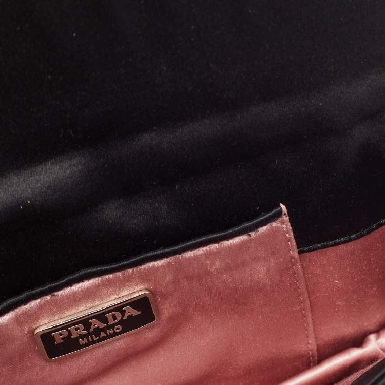 Pre Owned Prada Black/Red Satin Crystals Embellished Flap Clutch