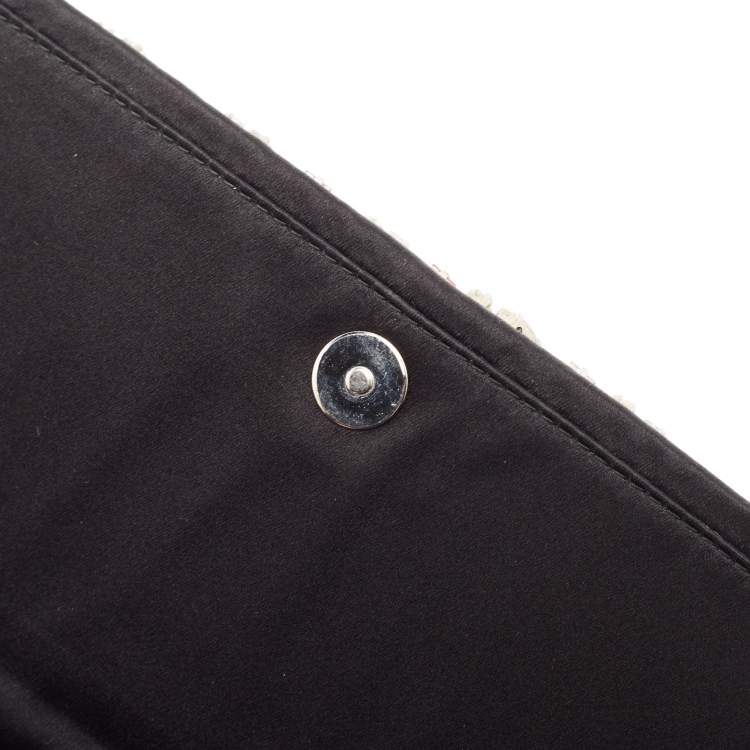 Pre Owned Prada Black/Red Satin Crystals Embellished Flap Clutch