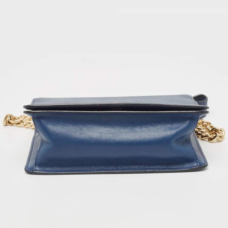 Pre Owned Prada Blue Saffiano and Soft Leather Chain Flap Shoulder Bag