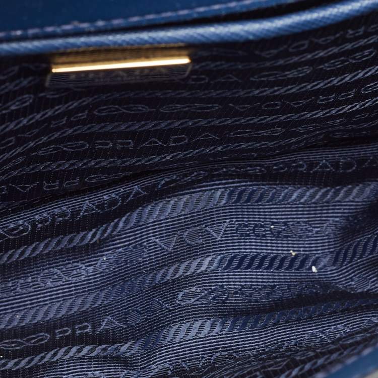 Pre Owned Prada Blue Saffiano and Soft Leather Chain Flap Shoulder Bag