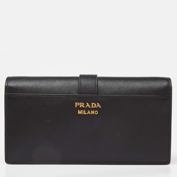 Pre Owned Prada Black Saffiano Leather Cahier Wallet on Chain
