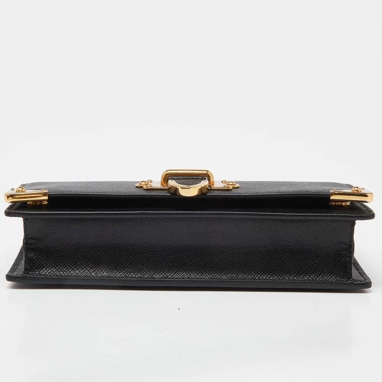 Pre Owned Prada Black Saffiano Leather Cahier Wallet on Chain