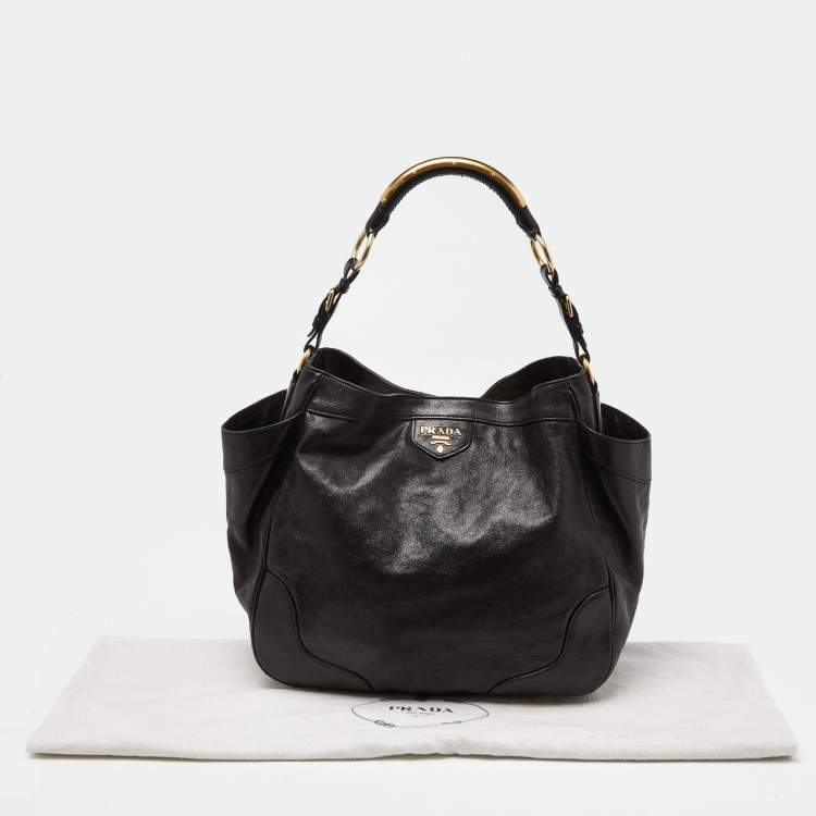 Pre Owned Prada Black Vitello Daino Leather Leather Hobo
