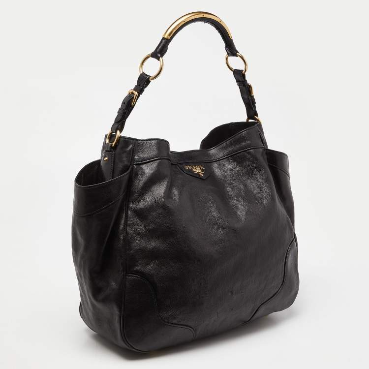 Pre Owned Prada Black Vitello Daino Leather Leather Hobo