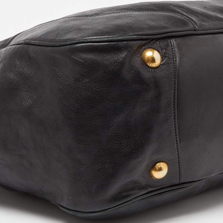 Pre Owned Prada Black Vitello Daino Leather Leather Hobo