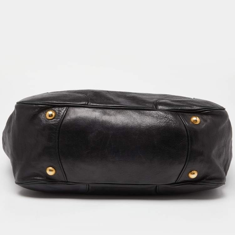 Pre Owned Prada Black Vitello Daino Leather Leather Hobo