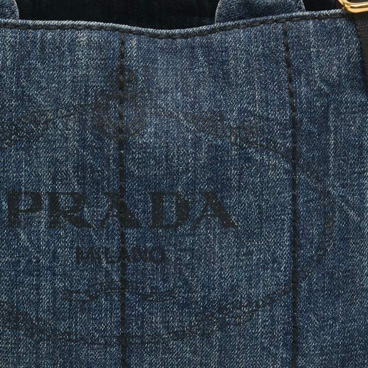 Pre Owned Prada Dark Blue Denim Canapa Tote