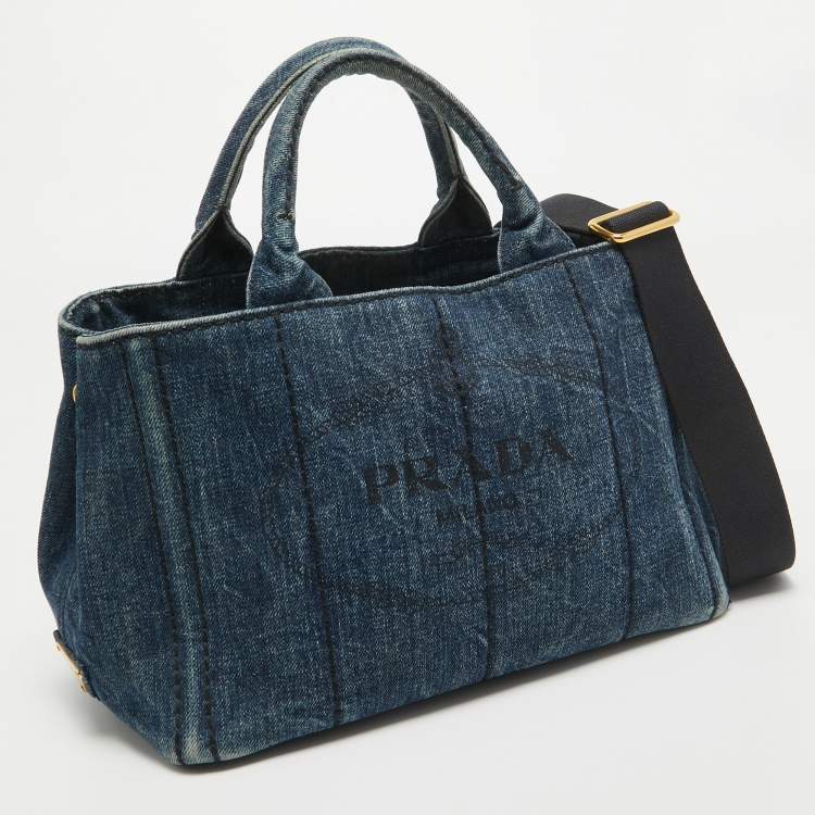 Pre Owned Prada Dark Blue Denim Canapa Tote