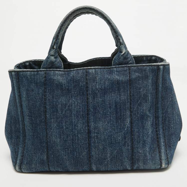 Pre Owned Prada Dark Blue Denim Canapa Tote