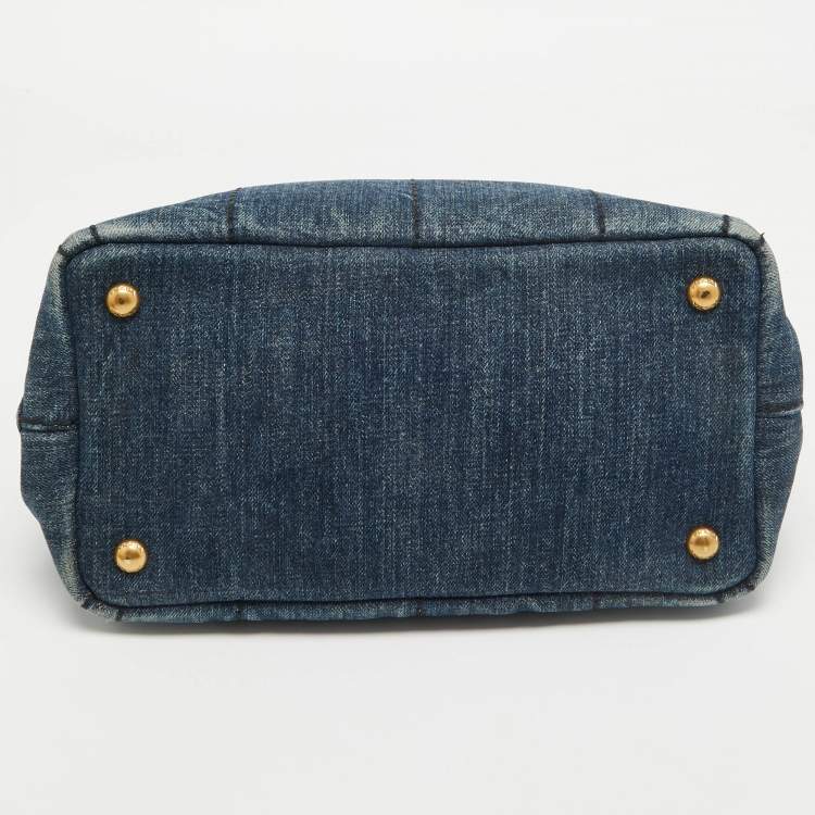 Pre Owned Prada Dark Blue Denim Canapa Tote