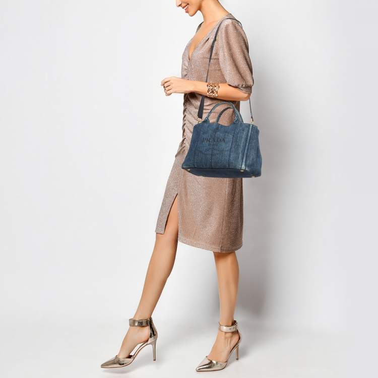 Pre Owned Prada Dark Blue Denim Canapa Tote