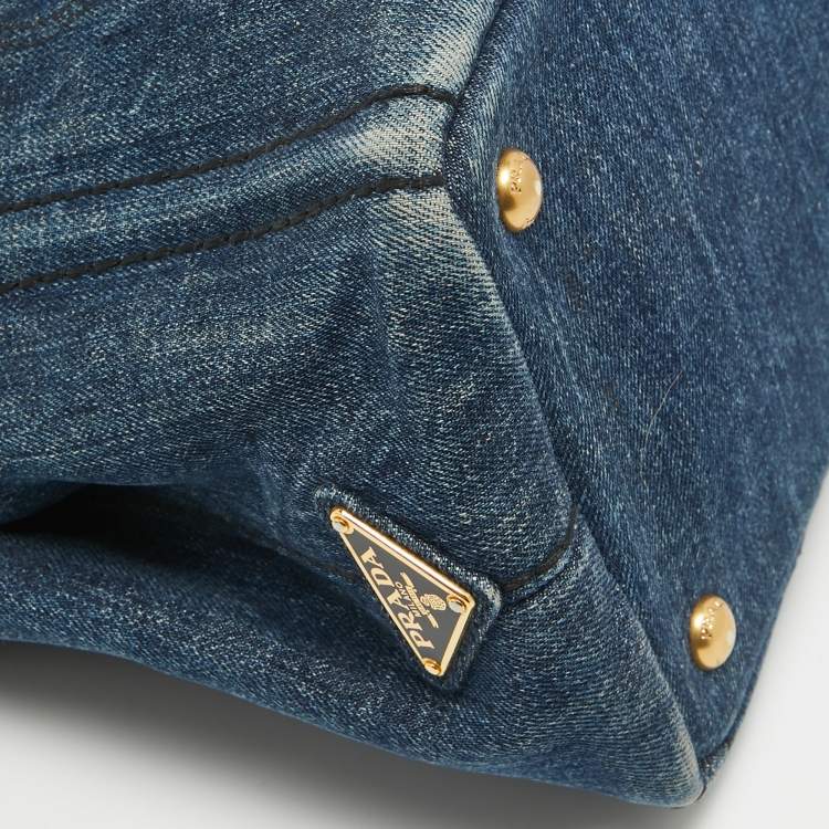 Pre Owned Prada Dark Blue Denim Canapa Tote