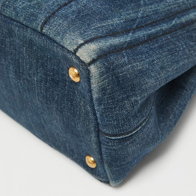 Pre Owned Prada Dark Blue Denim Canapa Tote