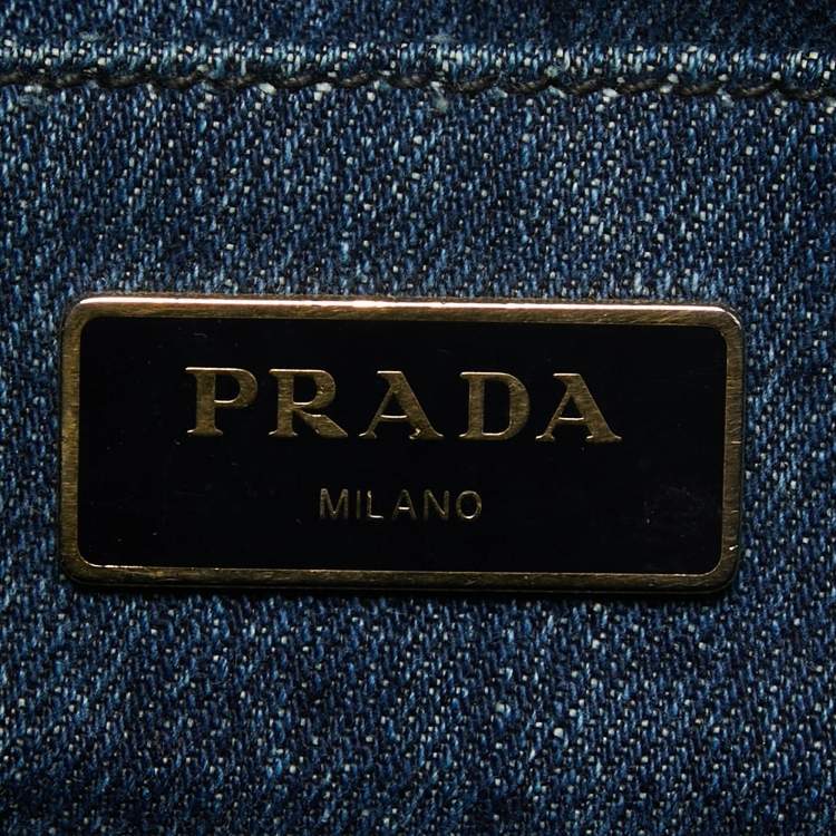 Pre Owned Prada Dark Blue Denim Canapa Tote