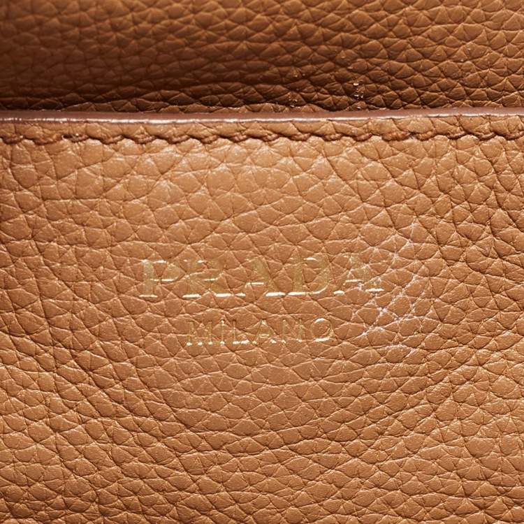 Pre Owned Prada Brown Vitello Daino Leather Logo Shoulder Bag
