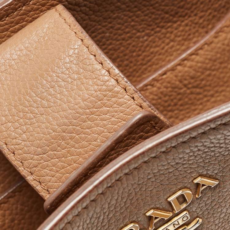 Pre Owned Prada Brown Vitello Daino Leather Logo Shoulder Bag