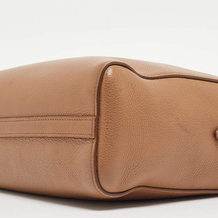 Pre Owned Prada Brown Vitello Daino Leather Logo Shoulder Bag