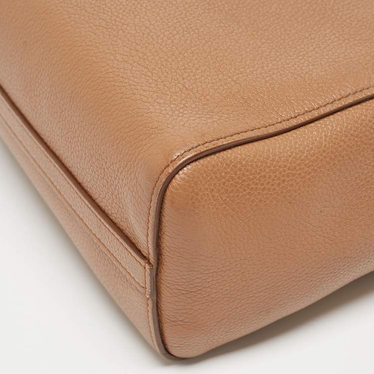 Pre Owned Prada Brown Vitello Daino Leather Logo Shoulder Bag