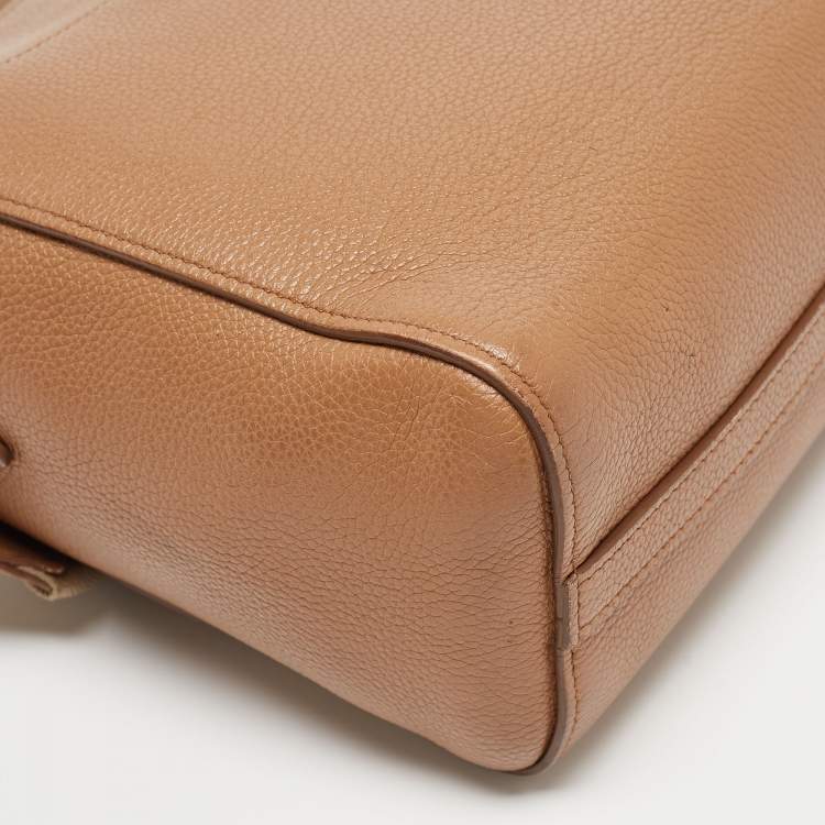 Pre Owned Prada Brown Vitello Daino Leather Logo Shoulder Bag