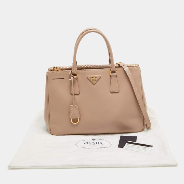 Pre Owned Prada Rose Poudre Saffiano Lux Leather Medium Double Zip Tote